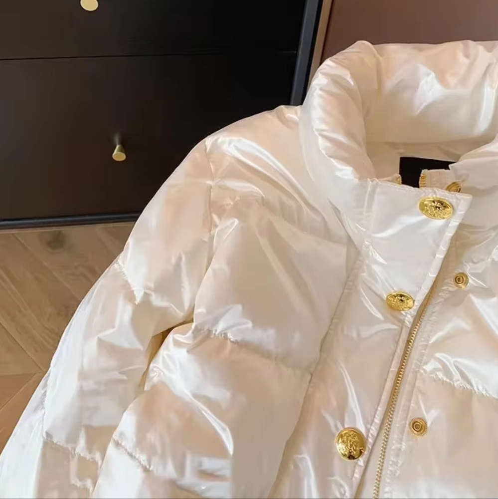 Fashion Loose Casual Cotton Jacket Stand-Up Collar White Outerwear Female - Picture 2 of 7